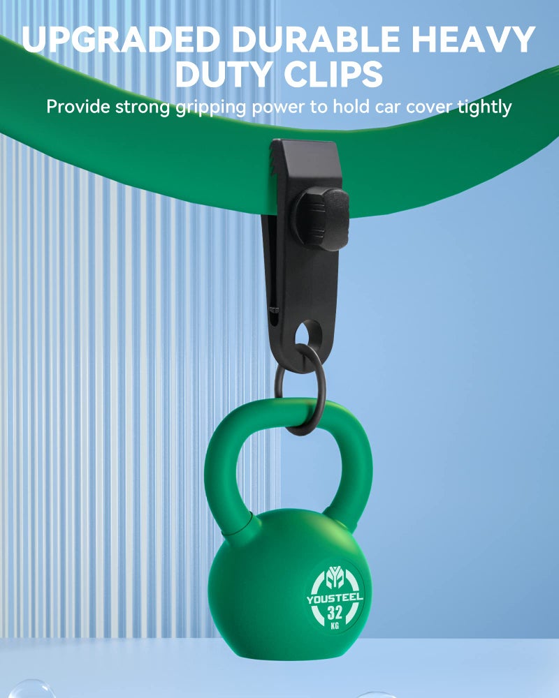 LuckyStraps غطاء السيارة بأشرطة لاصقة مع مشابك شديدة التحمل، غطاء سيارة واقي من الرياح مع مقاومة للأشعة فوق البنفسجية، يحمي غطاء سيارتك من النفخ في الرياح العاتية، مناسب لجميع السيارات من 4.2 قدم إلى 8.8 قدم - Image 4